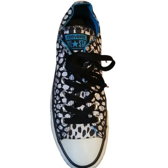 CONVERSE All-Stars Black & White (with turquoise trim) Artistic Sneakers - Picture 5 of 14